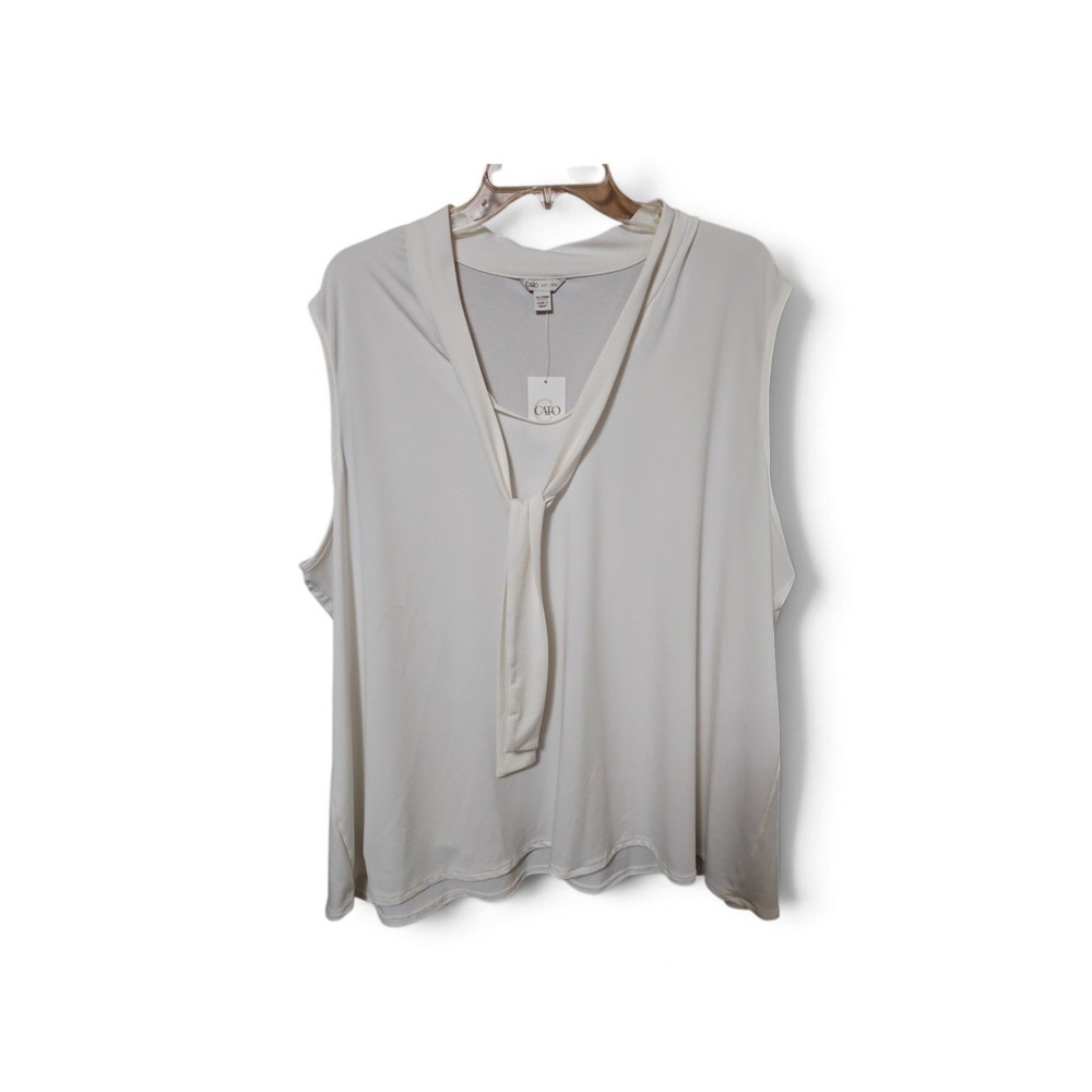 Cato Womens Off White Sleeveless Tie Neck Blouse Top NWT Size 22/24W 0448